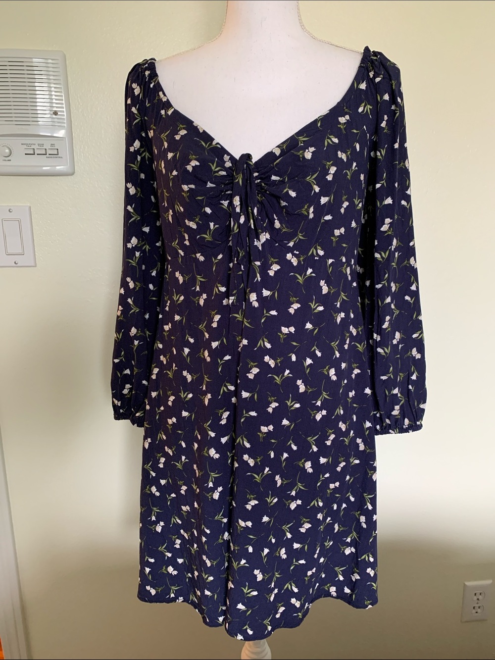 GAP Navy Floral Mini Dress with Tie Front